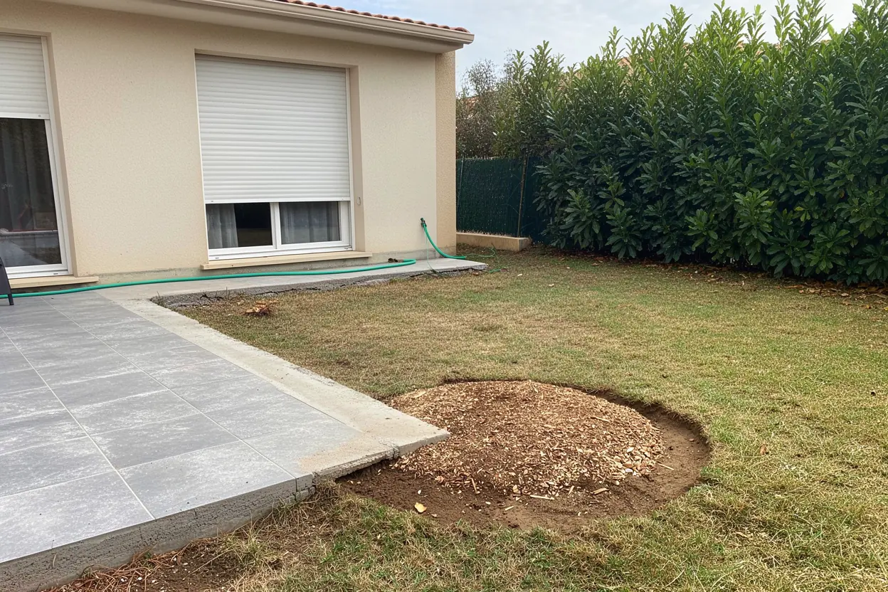 Sol nivelé après dessouchage mécanique à Juvignac